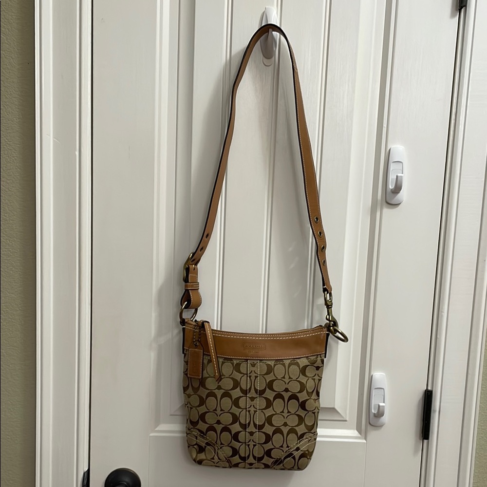 Coach Brown and Tan Crossbody Bag with Signature Style